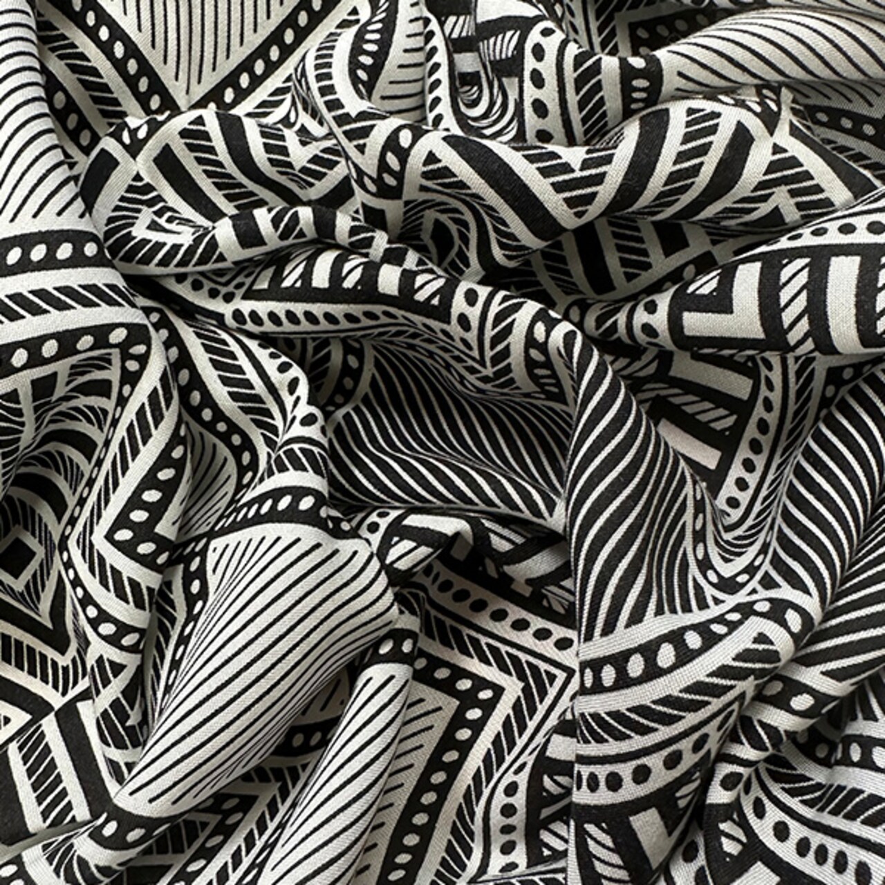 Black and White Geometric Stripe Print Rayon Challis Fabric By the Yard